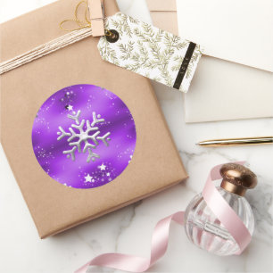 Zilveren Snowflakes en Paarse Kerstmis Ronde Sticker