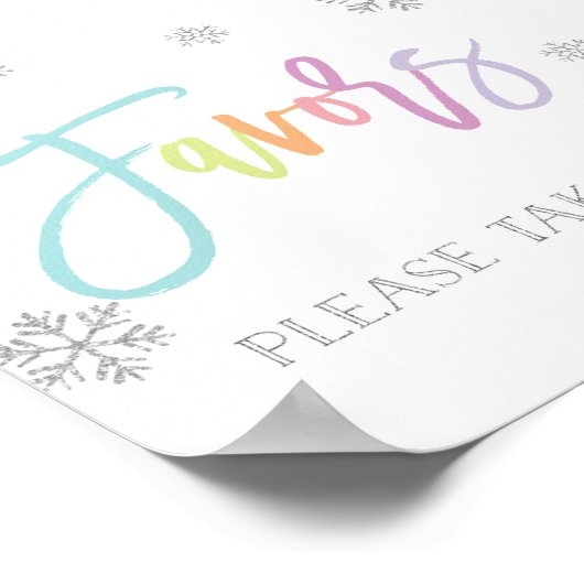 Zilveren Snowflakes en Rainbow Chic Favor Sign Poster (Hoek)