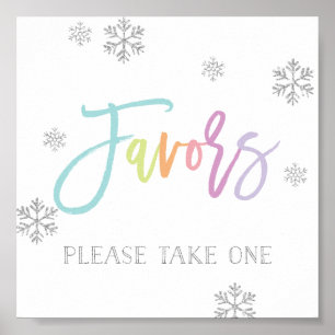 Zilveren Snowflakes en Rainbow Chic Favor Sign Poster