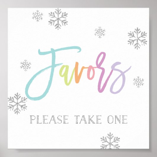 Zilveren Snowflakes en Rainbow Chic Favor Sign Poster (Voorkant)