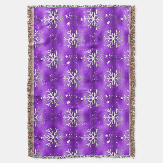 Zilveren Snowflakes en witte sterren Paarse Kerstm Deken (Voorkant Verticaal)