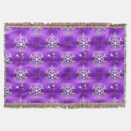 Zilveren Snowflakes en witte sterren Paarse Kerstm Deken