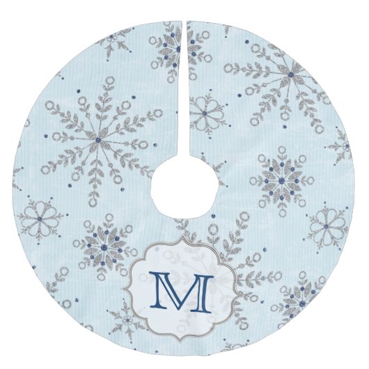 Zilveren Snowflakes Sneeuwmonogram Initiaal Kerstboom Rok (Voorkant)