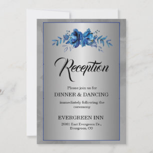 Zilveren Soirée Bloeiende Blauwe Affaire Receptie Kaart