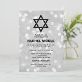 Zilveren Sparkle Bokeh Bat Mitswa en Ster van Davi Kaart (Staand voorkant)