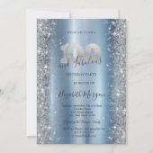 Zilveren Sparkle Diamonds Blauw 100e verjaardag Kaart (Voorkant)