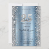 Zilveren Sparkle Diamonds Blauw 25ste Verjaardag Kaart (Voorkant)