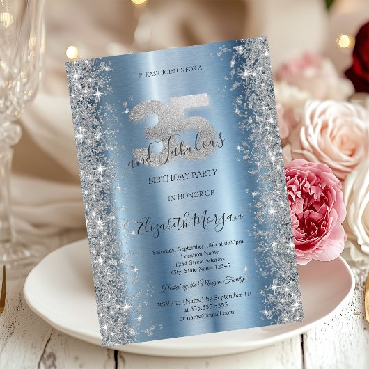 Zilveren Sparkle Diamonds Blauw 35ste Verjaardag Kaart
