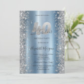 Zilveren Sparkle Diamonds Blauw 40e verjaardag Kaart (Staand voorkant)