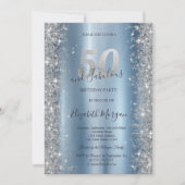 Zilveren Sparkle Diamonds Blauw 50ste verjaardag Kaart (Voorkant)