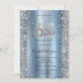 Zilveren Sparkle Diamonds Blauw 65ste Verjaardag Kaart (Voorkant)