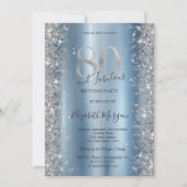 Zilveren Sparkle Diamonds Blauw 80ste verjaardag Kaart (Voorkant)