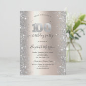 Zilveren Sparkle Diamonds Ivoor 100e Verjaardagsfe Kaart (Staand voorkant)