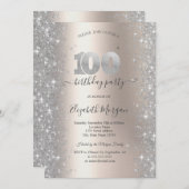 Zilveren Sparkle Diamonds Ivoor 100e Verjaardagsfe Kaart (Voorkant / Achterkant)