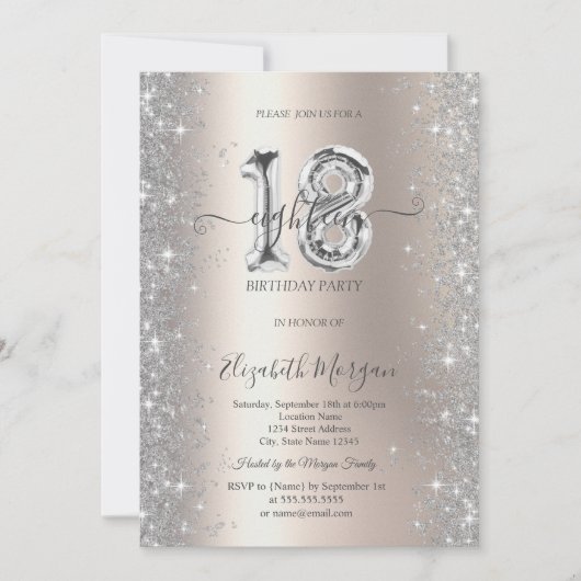 Zilveren Sparkle Diamonds Ivoor 18e verjaardag Kaart (Voorkant)