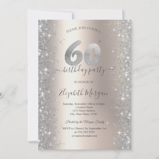 Zilveren Sparkle Diamonds Ivoor 60e Verjaardagsfee Kaart (Voorkant)