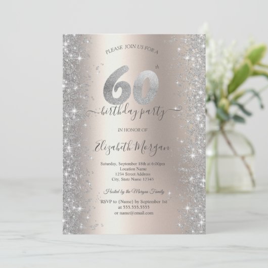 Zilveren Sparkle Diamonds Ivoor 60e Verjaardagsfee Kaart (Staand voorkant)