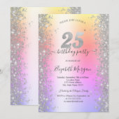 Zilveren Sparkle Diamonds Ombre 25ste Verjaardagsf Kaart (Voorkant / Achterkant)