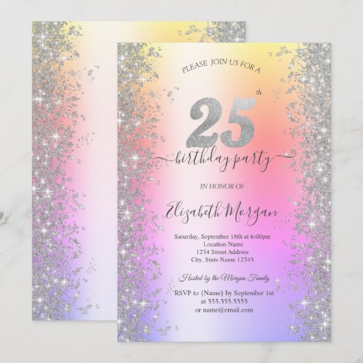 Zilveren Sparkle Diamonds Ombre 25ste Verjaardagsf Kaart (Voorkant / Achterkant)