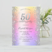 Zilveren Sparkle Diamonds Ombre 50ste Verjaardagsf Kaart (Staand voorkant)