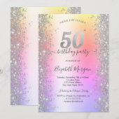 Zilveren Sparkle Diamonds Ombre 50ste Verjaardagsf Kaart (Voorkant / Achterkant)