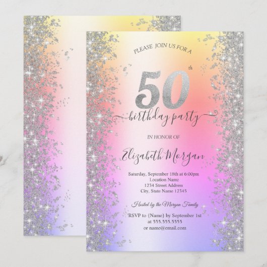 Zilveren Sparkle Diamonds Ombre 50ste Verjaardagsf Kaart (Voorkant / Achterkant)