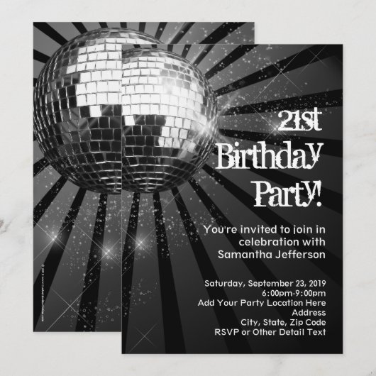 Zilveren Sparkle Disco Ball 21e Verjaardagsfeestje Kaart (Voorkant / Achterkant)