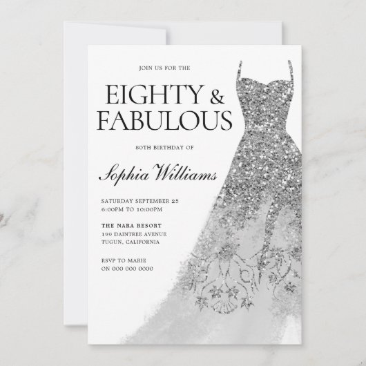 Zilveren Sparkle Dress 80ste Verjaardagsfeest Kaart (Voorkant)