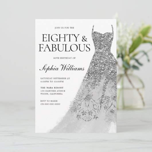 Zilveren Sparkle Dress 80ste Verjaardagsfeest Kaart (Staand voorkant)
