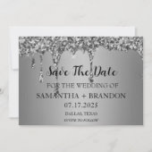 Zilveren Sparkle Glitter Drips Luxe bruiloft Save The Date (Voorkant)