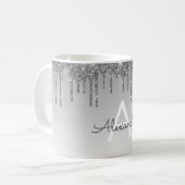 Zilveren Sparkle Glitter Luxe Monogram Naam Koffiemok (Voorkant links)