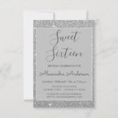 Zilveren Sparkle Glitter Sweet Zestien Verjaardag Kaart (Achterkant)