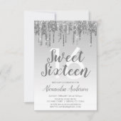 Zilveren Sparkle Glitter Sweet Zestien Verjaardag Kaart (Voorkant)
