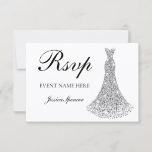 Zilveren Sparkle-jurk alle verjaardag / bruiloft R RSVP Kaartje