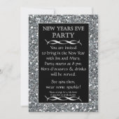 Zilveren Sparkle Look New Years Eve Party Uitnodig Kaart (Voorkant)
