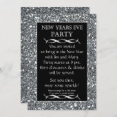 Zilveren Sparkle Look New Years Eve Party Uitnodig Kaart (Voorkant / Achterkant)