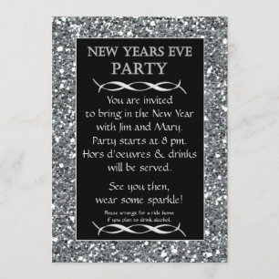 Zilveren Sparkle Look New Years Eve Party Uitnodig Kaart