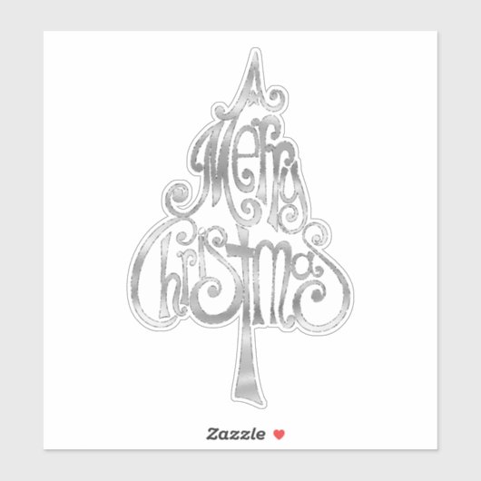 Zilveren Sparkle Merry kerstboom Sticker (Vel)