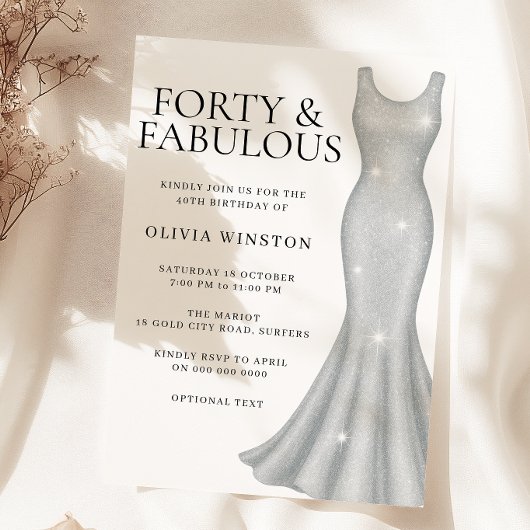 Zilveren Sparkle Shimmer Jurk 40ste Verjaardagsfee Kaart