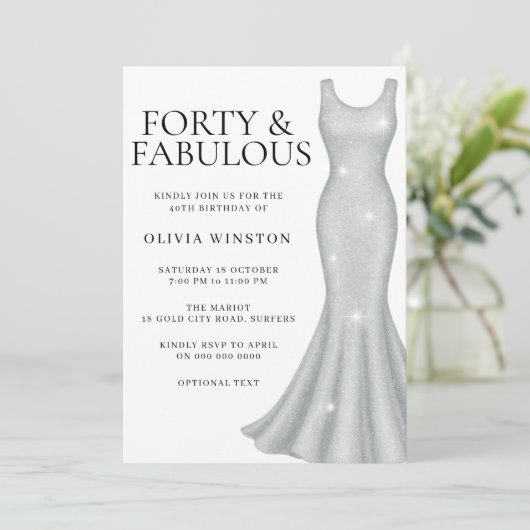 Zilveren Sparkle Shimmer Jurk 40ste Verjaardagsfee Kaart (Staand voorkant)