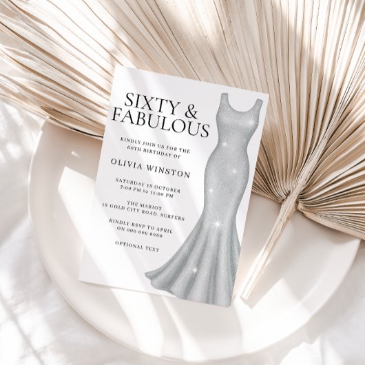Zilveren Sparkle Shimmer Jurk 60ste Verjaardagsfee Kaart