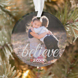 Zilveren Sparkly gelooft de Foto van Kerstmis van Ornament