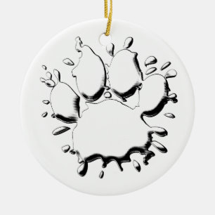 Zilveren Spat Dog Paw Tekening Keramisch Ornament