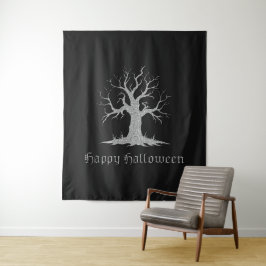 Zilveren Spooky Tree Halloween foto achtergrond Wandkleed