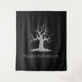Zilveren Spooky Tree Halloween foto achtergrond Wandkleed