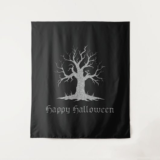 Zilveren Spooky Tree Halloween foto achtergrond Wandkleed (Voorkant)