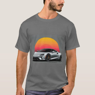 Zilveren sportwagen met retro zonsondergang ontwer t-shirt