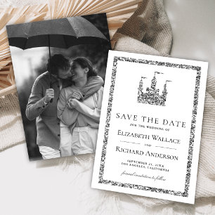 Zilveren Sprookjeskasteel Foto Bruiloft Save The Date