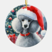 Zilveren standaard poedel Waterverf kerst Keramisch Ornament (Voorkant)