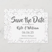 Zilveren Stardust Confetti Save the Date Aankondigingskaart (Voorkant / Achterkant)